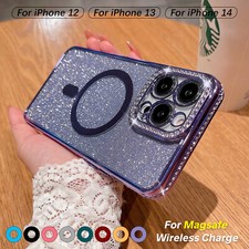 For iPhone 15 Pro Max 13 14 12 11 Diamond Bling Glitter Mag Safe Magnetic Case