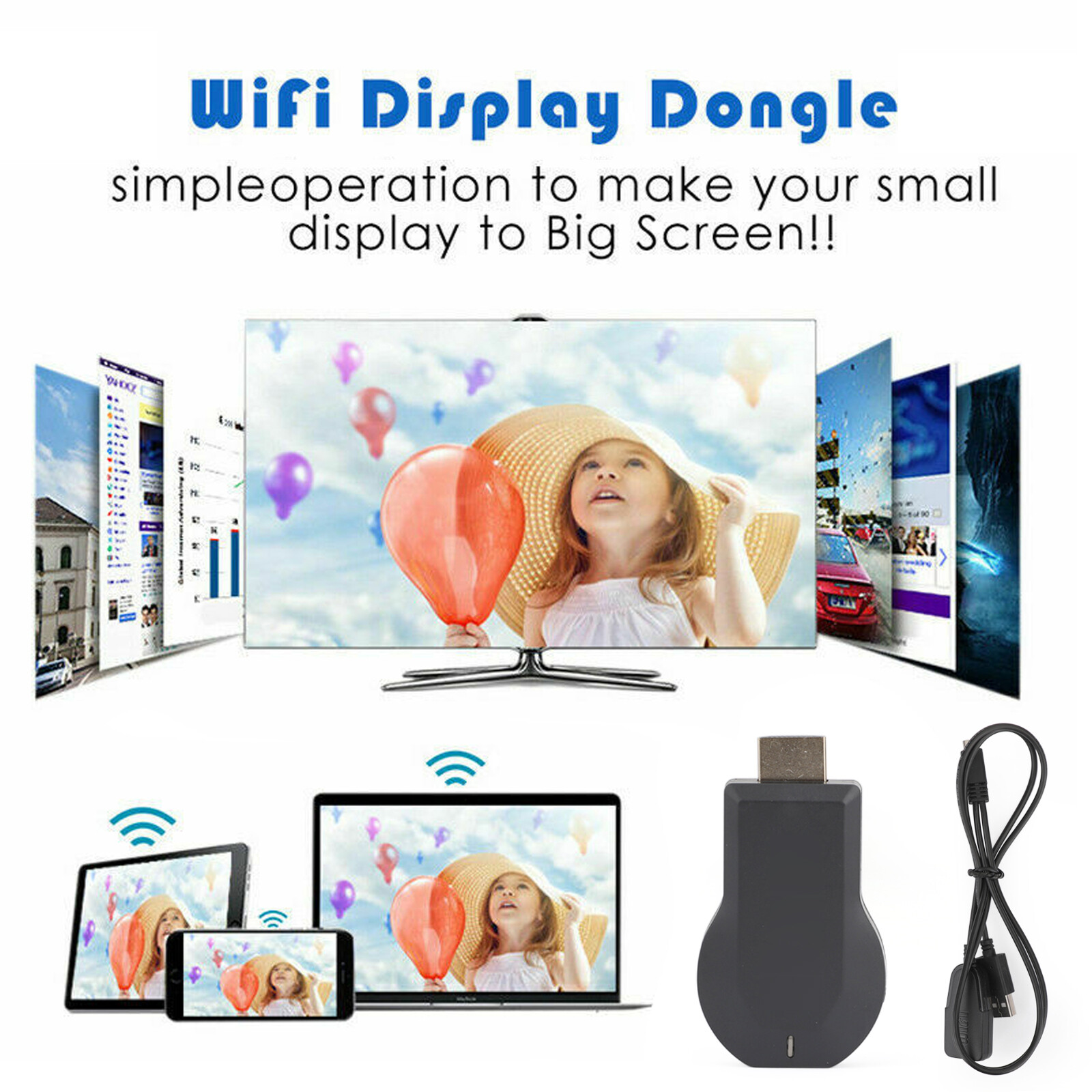 1080P hd Media Player TV Cast Stick WIFI Display Receiver Dongle B9