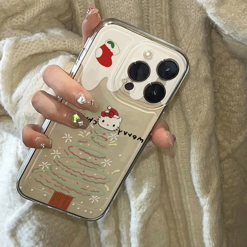 Cute Painted Christmas Tree KT Phone Case for Apple iPhone 15/14/13/12/11/XS/XR