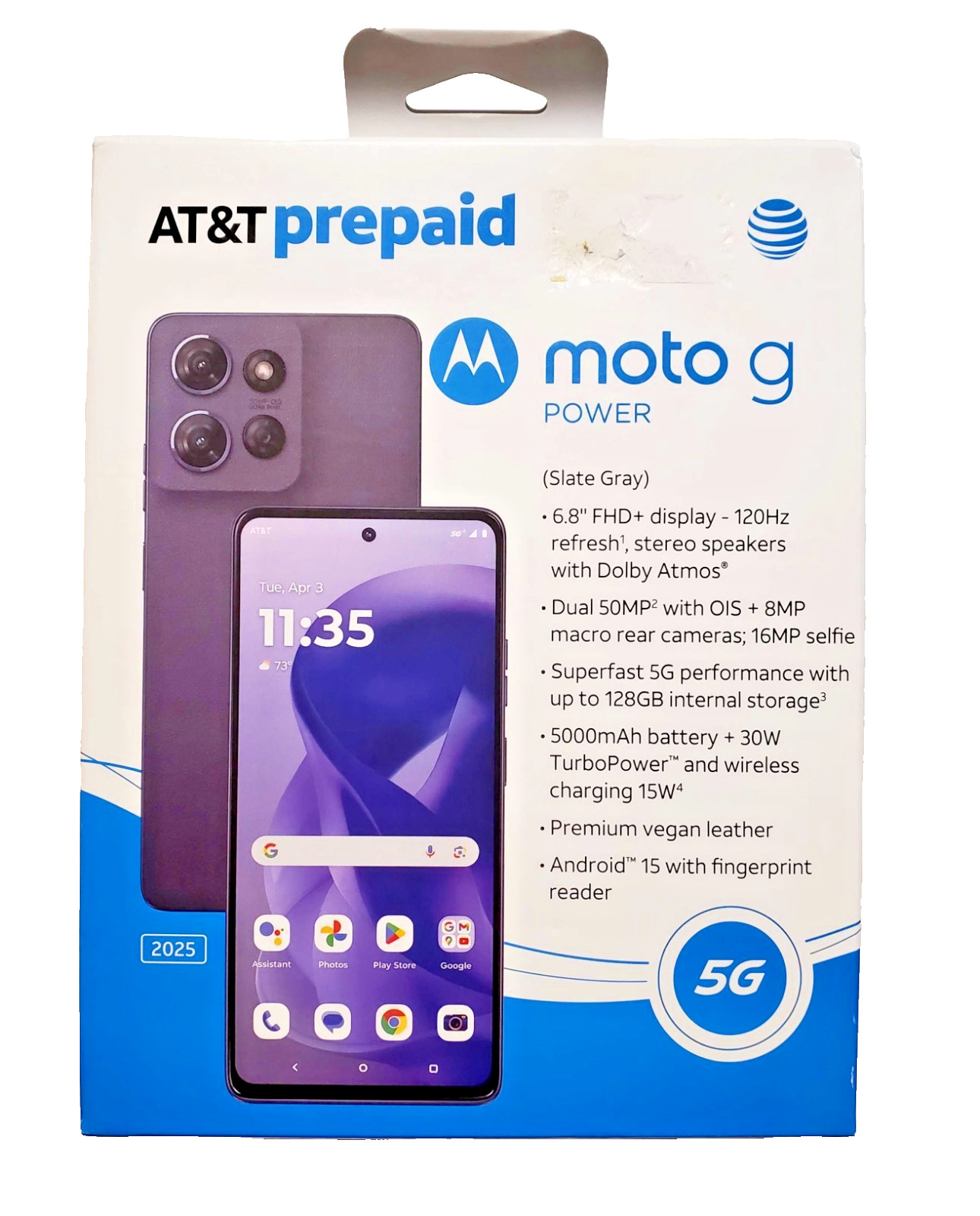 AT&T Motorola Moto G Power 5G 2025 6.8″HD+/128GB/50MP Slate Gray Prepaid Phone🆕