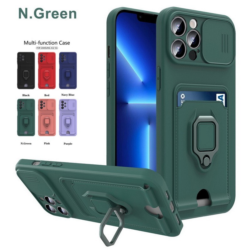 For iPhone 17 Pro Max 16 15 14 13 12 Magnetic Ring Holder Card Slot Case Cover