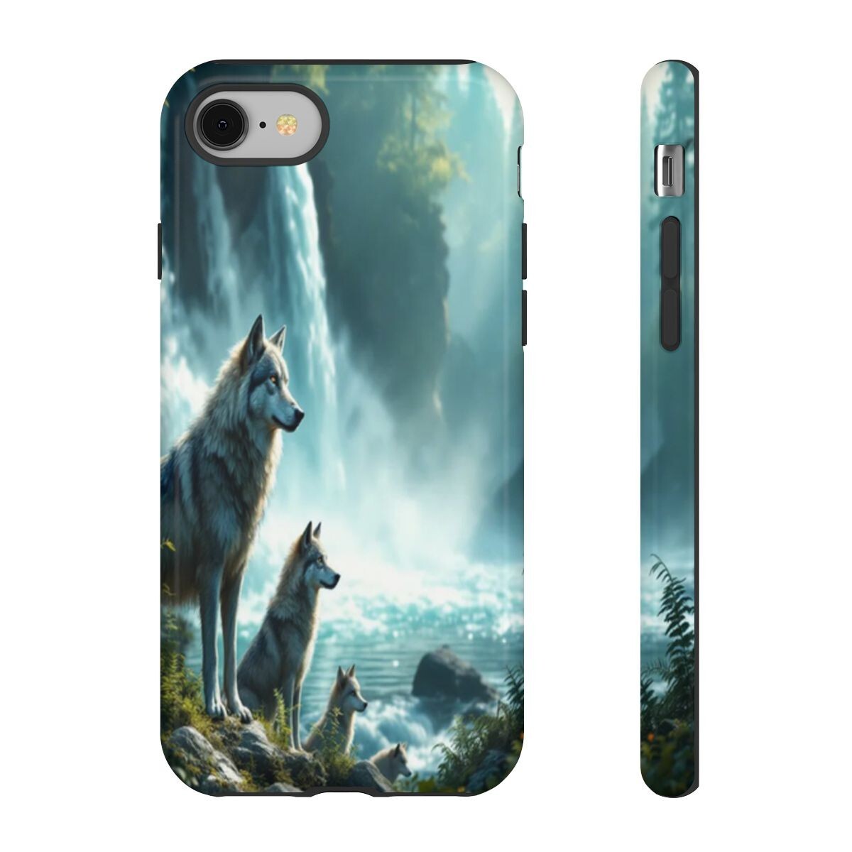 3 wolves and waterfall,  Apple Phone Case for iPhone 14 Pro