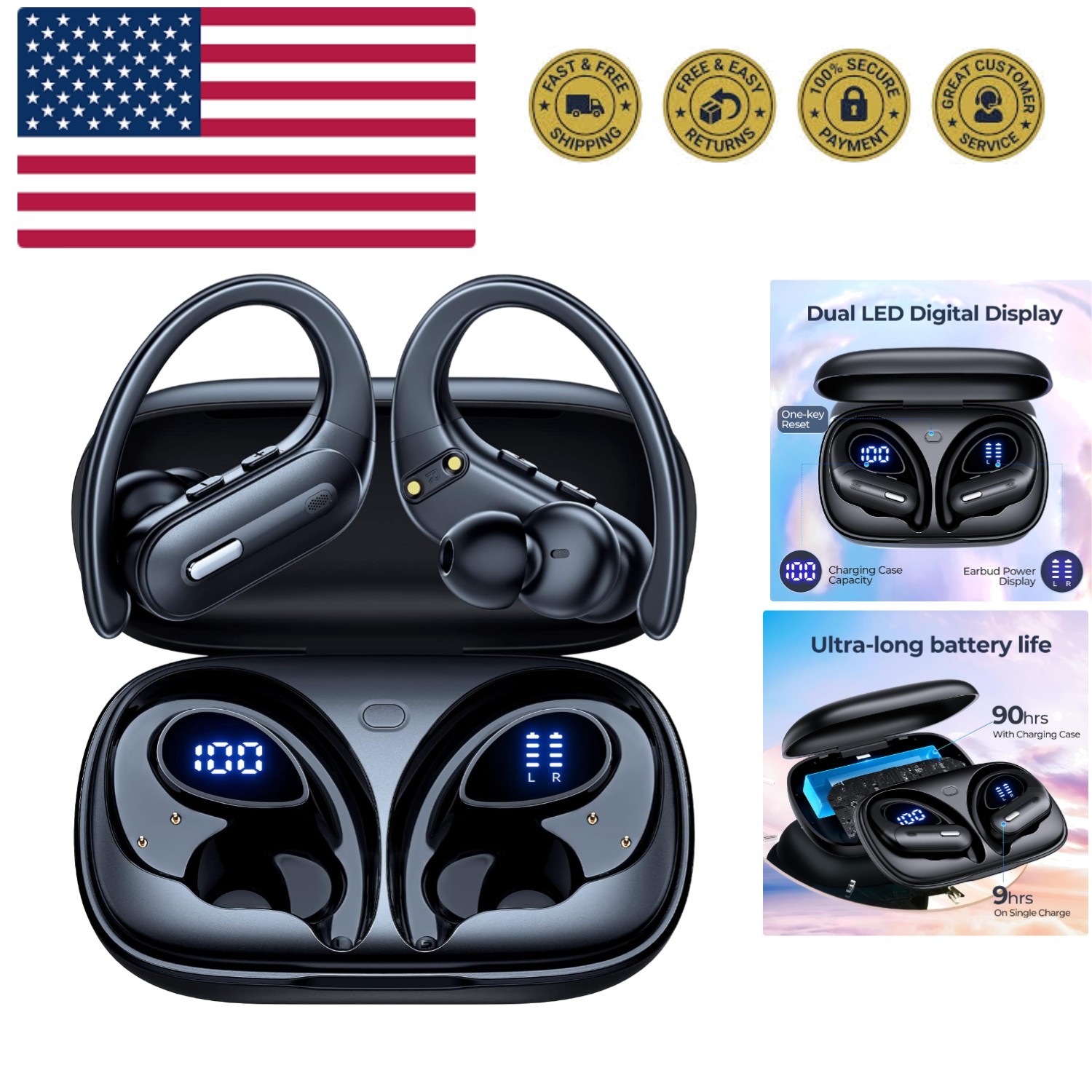 Wireless Earbuds Bluetooth 5.3 Headphones 90 Hrs Playtime Ear buds with Wirel…