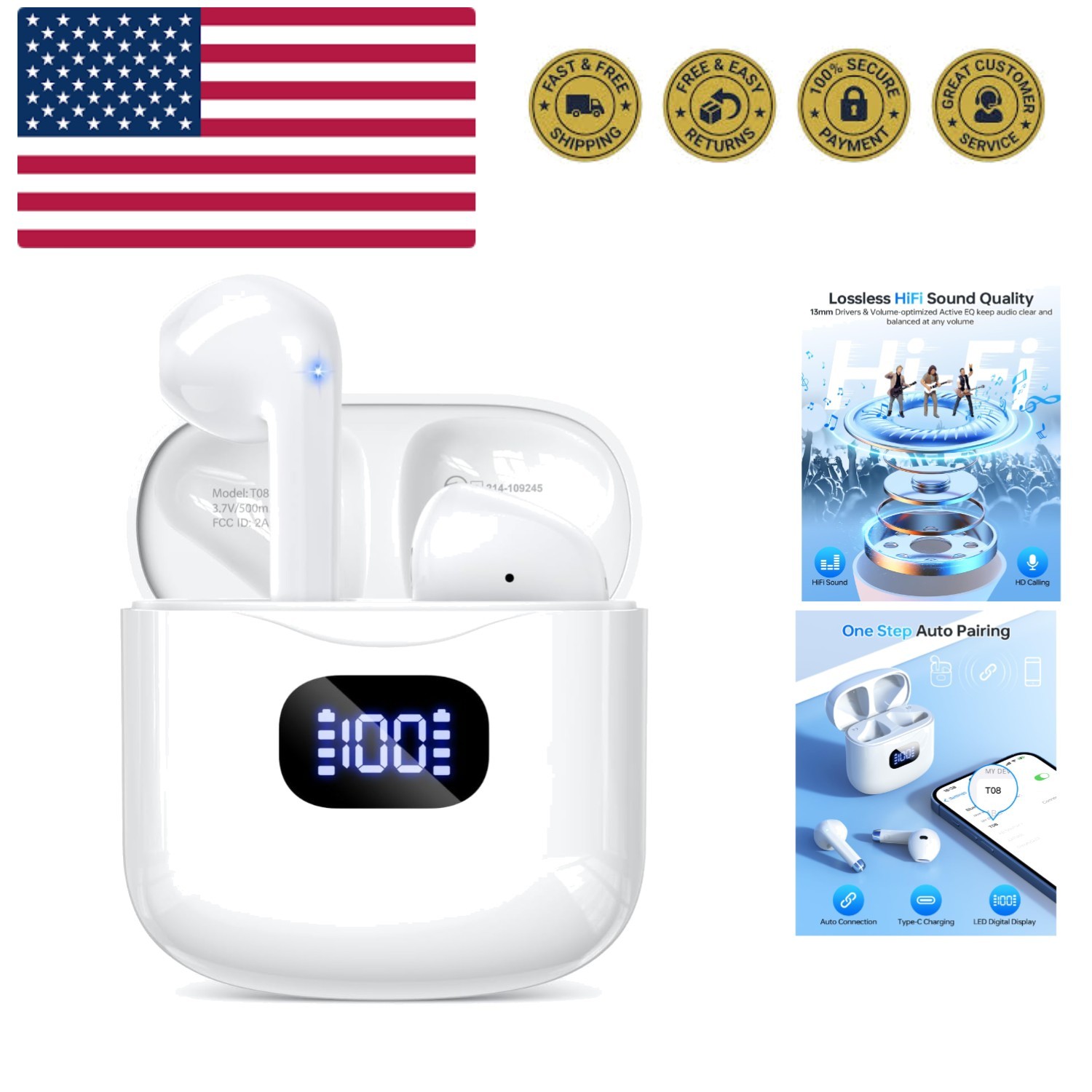 Wireless Earbuds Bluetooth 5.3 Headphones, 40Hrs Playback Stereo Ear Buds wit…