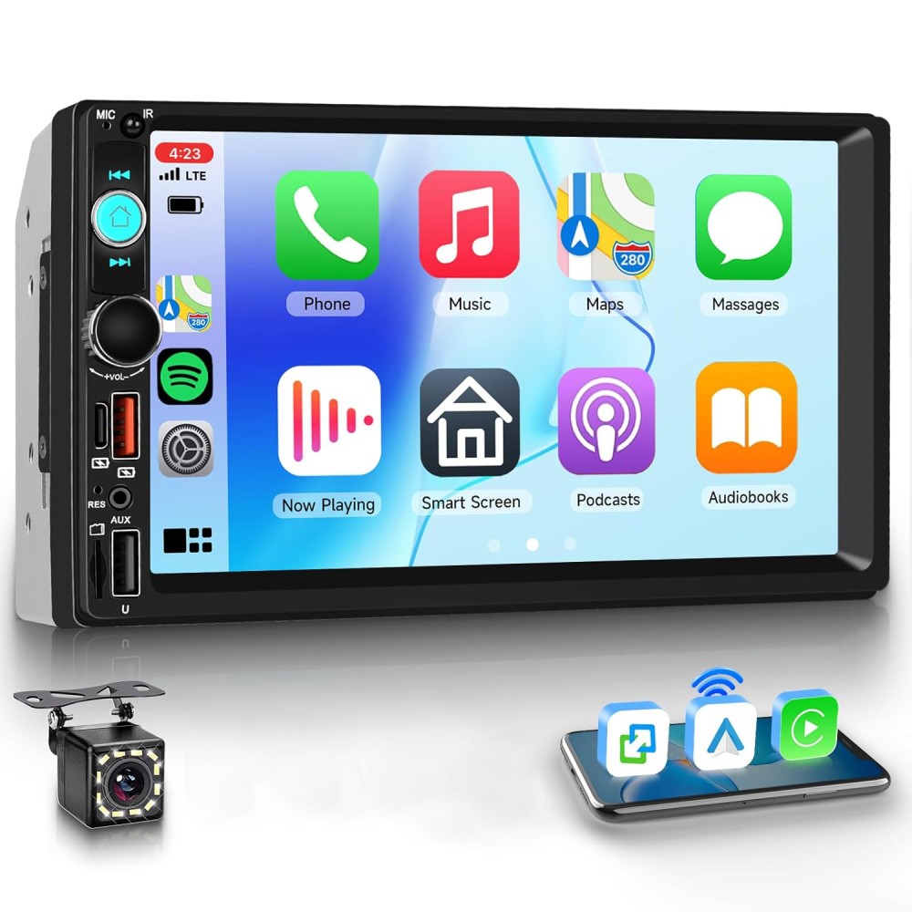 Double Din Apple Carplay Android Auto 7″ Car Stereo Radio Bluetooth Touch Screen