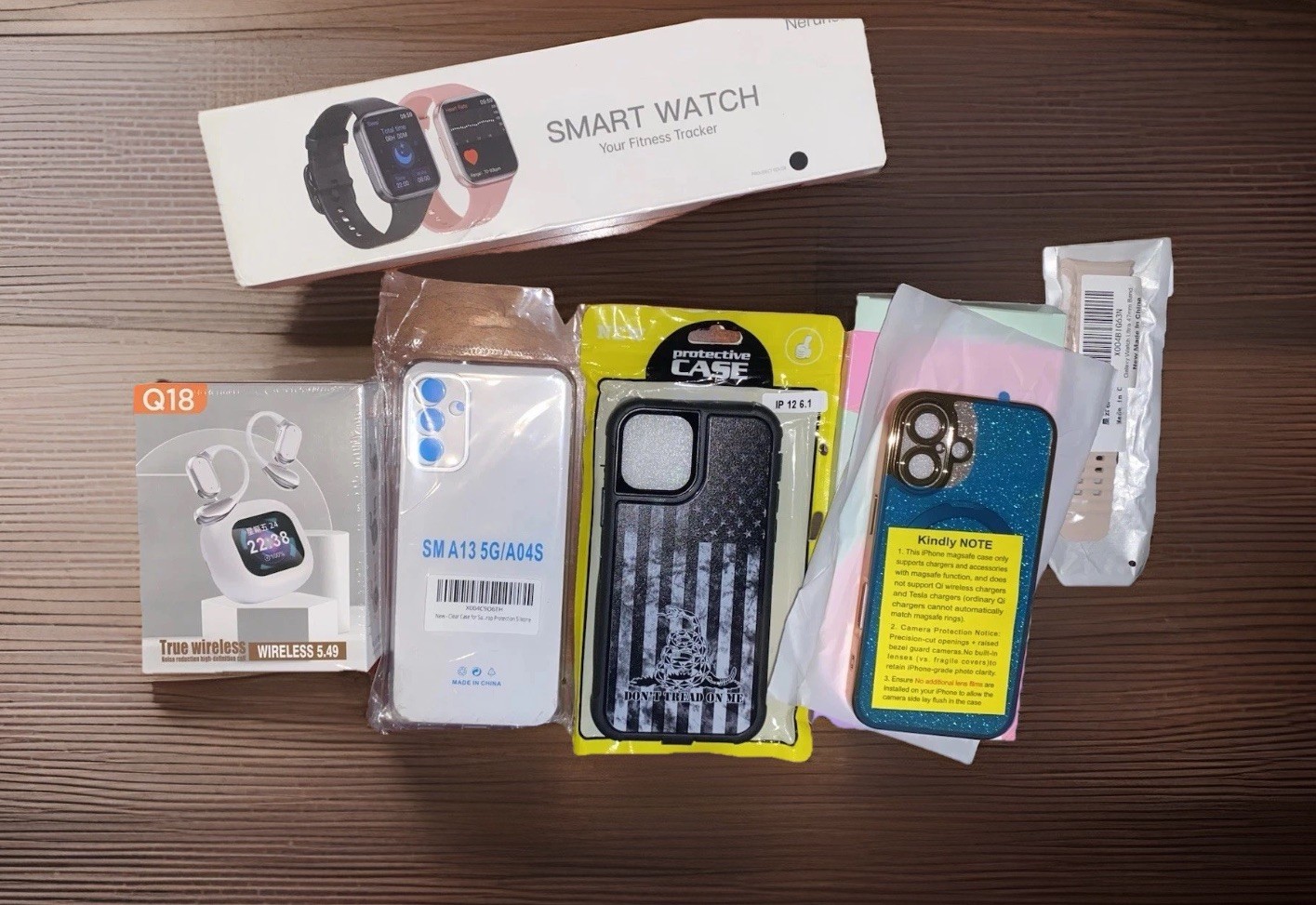 Electronics Bundle Lot – Smartwatch, Earbuds, iPhone 16 & 12 & Samsung A13 Cases