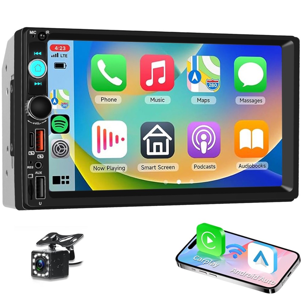 7″ Double 2 Din Car Stereo Radio with Apple Carplay & Android Auto BT MP5 Player