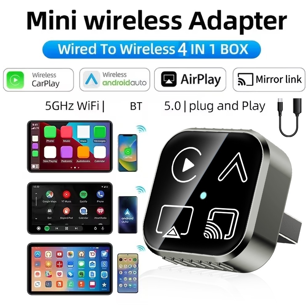 2/4-IN-1 Carplay Adapter Wired to Wireless CarPlay Android Auto Mirror Link NEW
