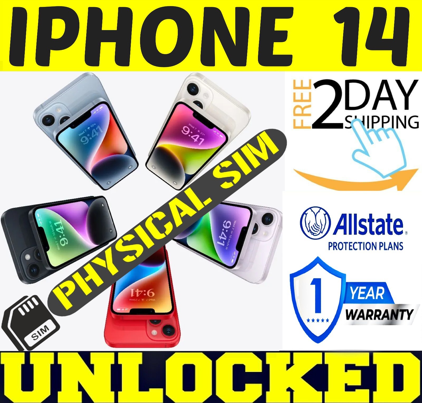 APPLE IPHONE 14 128GB 256GB 512GB (FACTORY UNLOCKED) ✅PHYSICAL SIM TRAY✅ ✤GOOD✤