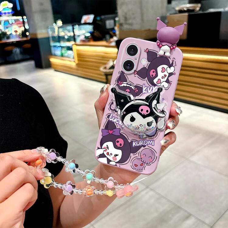 Cartoon Cute Kuromi Phone Protective Case Quicksand W/Dust Plug Soft Pendant