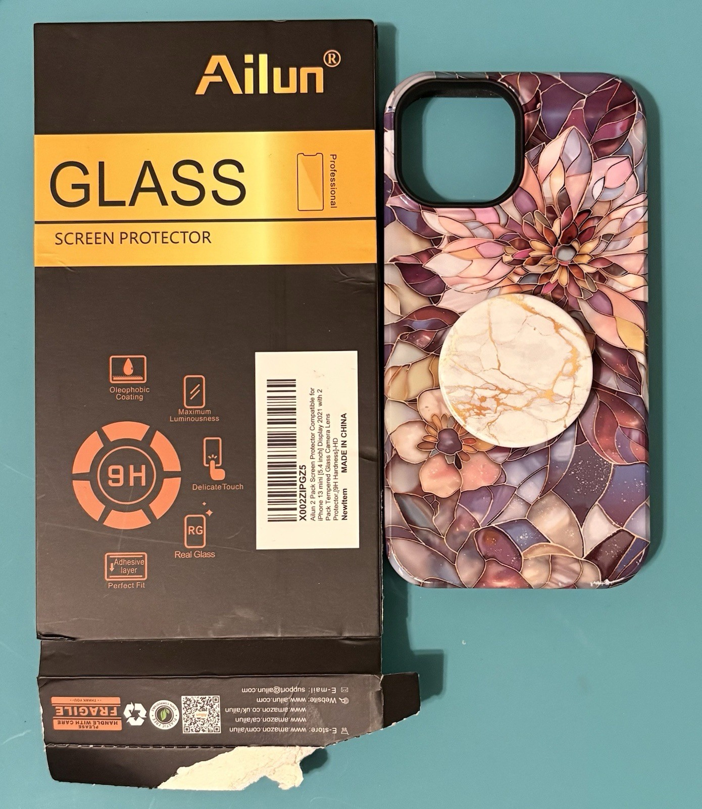 Apple Phone 13 Mini Case With Changeable Pop Grip & 1 Screen/Camera Protector.