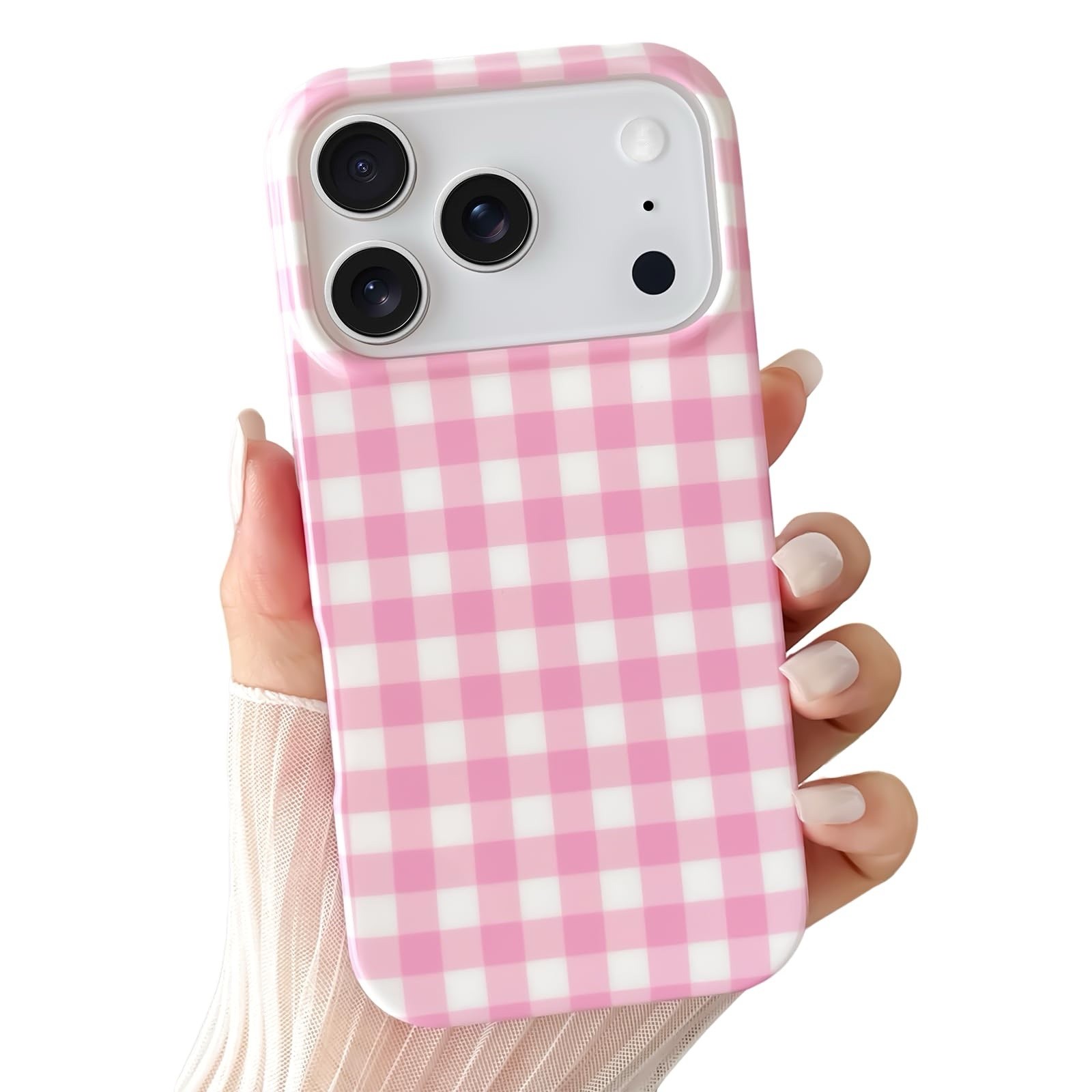 iPhone 17 Pro Max Case Pink Checkered
