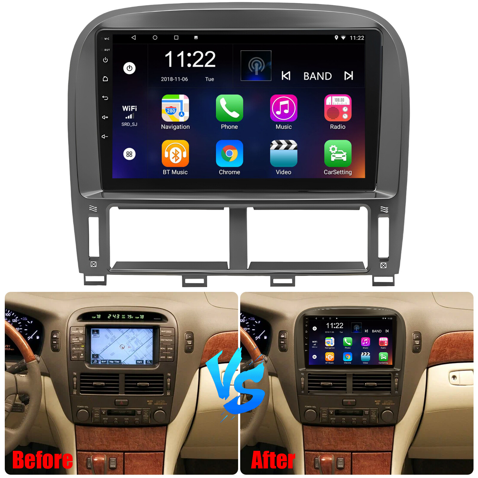 For 2001-2006 Lexus LS430 Dash Fit For CarPlay Navi WIFI RDS BT FM GPS