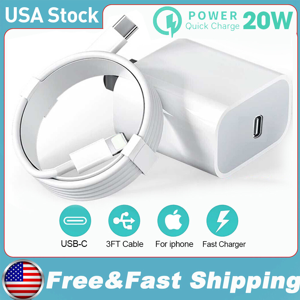 PD Fast Power Charger Adapter Block 3FT USB-C Cable for iphone XR 12 13 14 White