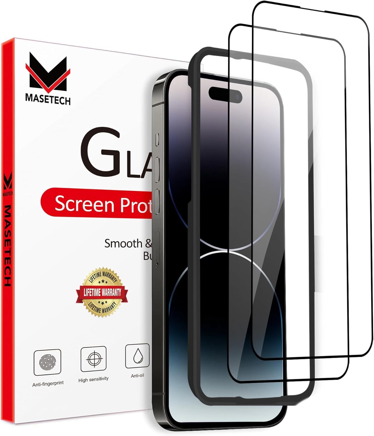 2 Pack iPhone 14 Pro Max Screen Protector Tempered Glass & Black Edge