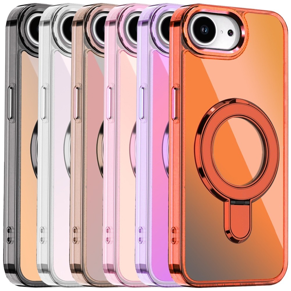 For iPhone 16e/17e Case Transparent Chrome Rotaional Magnetic Ring Stand Cover
