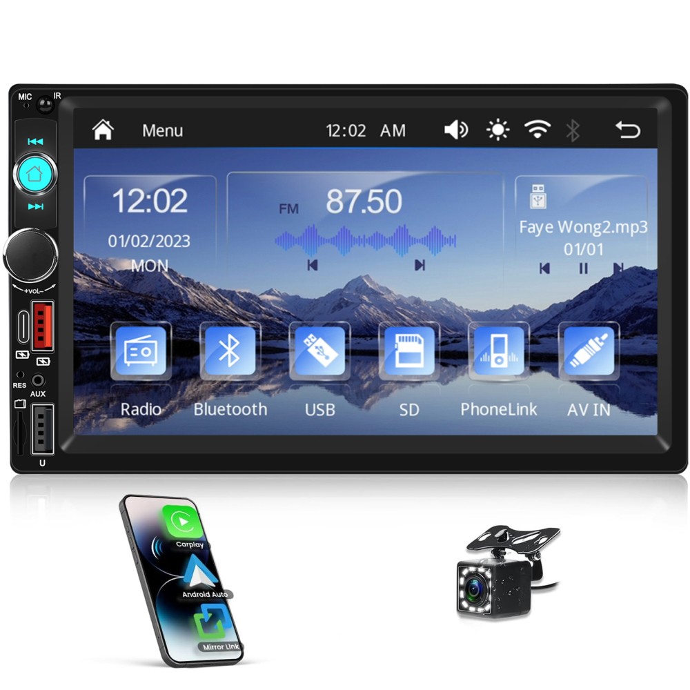 Double 2 Din 7″ Car Stereo Touch Screen Car Radio Apple CarPlay Android Auto BT