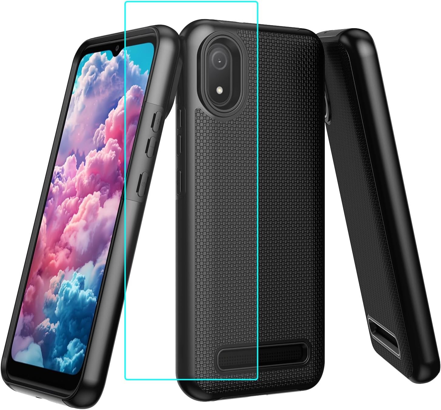 Cloud Mobile Stratus C8 Phone Case with Screen Protector, Heavy Duty Black Cover