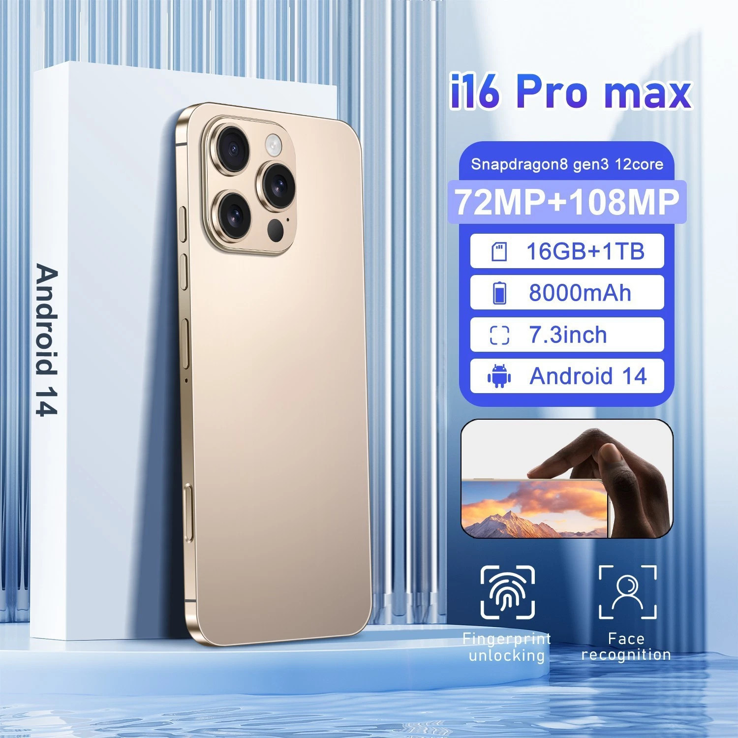 I16 Pro Max Android Smartphone Global Unlocked 7.3″ HD 16+1TB 8000mAh Gifts
