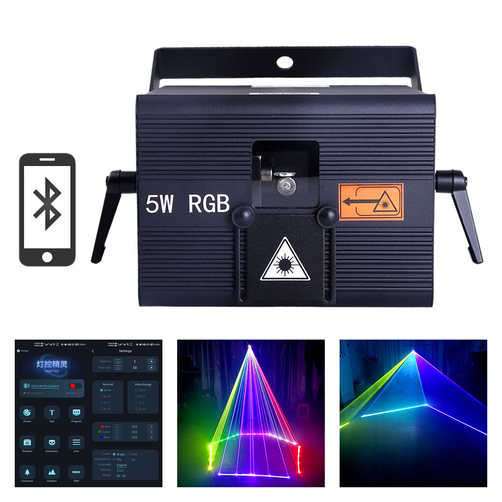 IOS Android App Edit Remote 5W RGB iLDA DMX DJ Show Stage Projector Laser Lights