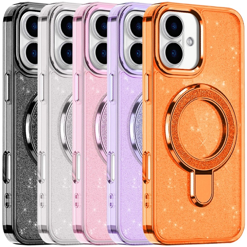 For iPhone 17 Pro Max/Air Case Transparent Glitter Rotaional Magnetic Ring Stand