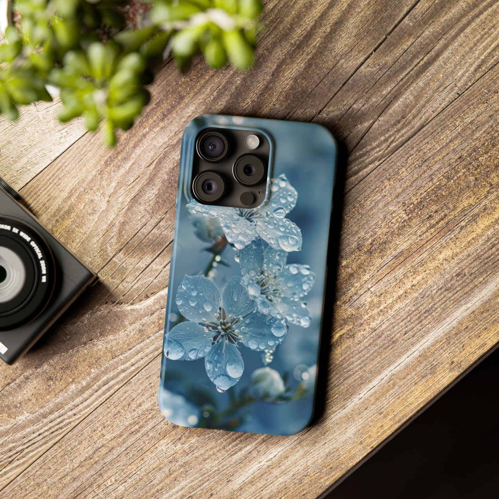 Slim apple phone cases blue flowers