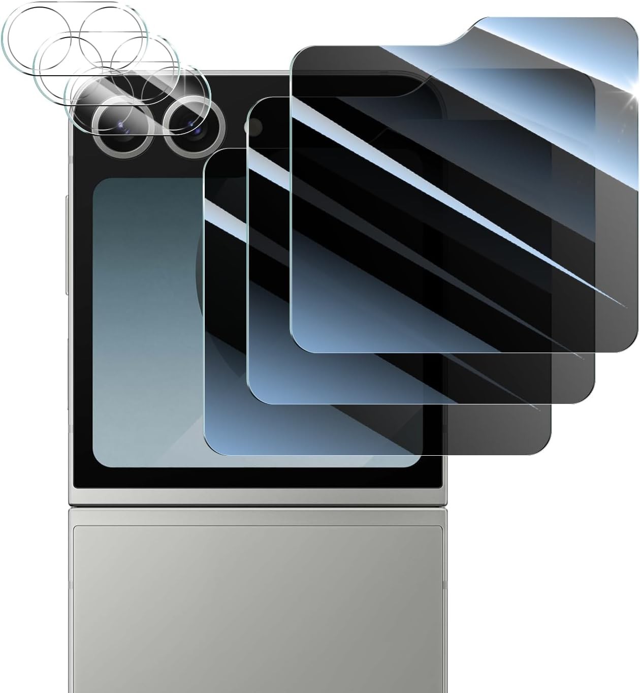 3PCS Privacy Screen & Camera Lens Protector for Samsung Galaxy Z Flip6, 9H Hardn