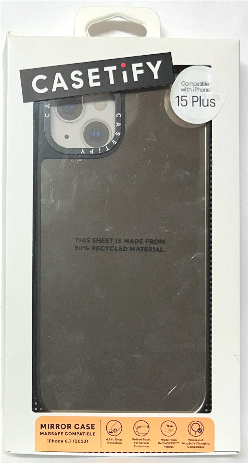 CASETiFY Mirror MagSafe Case for iPhone 15 Plus/14 Plus – Silver /w Black Bumper