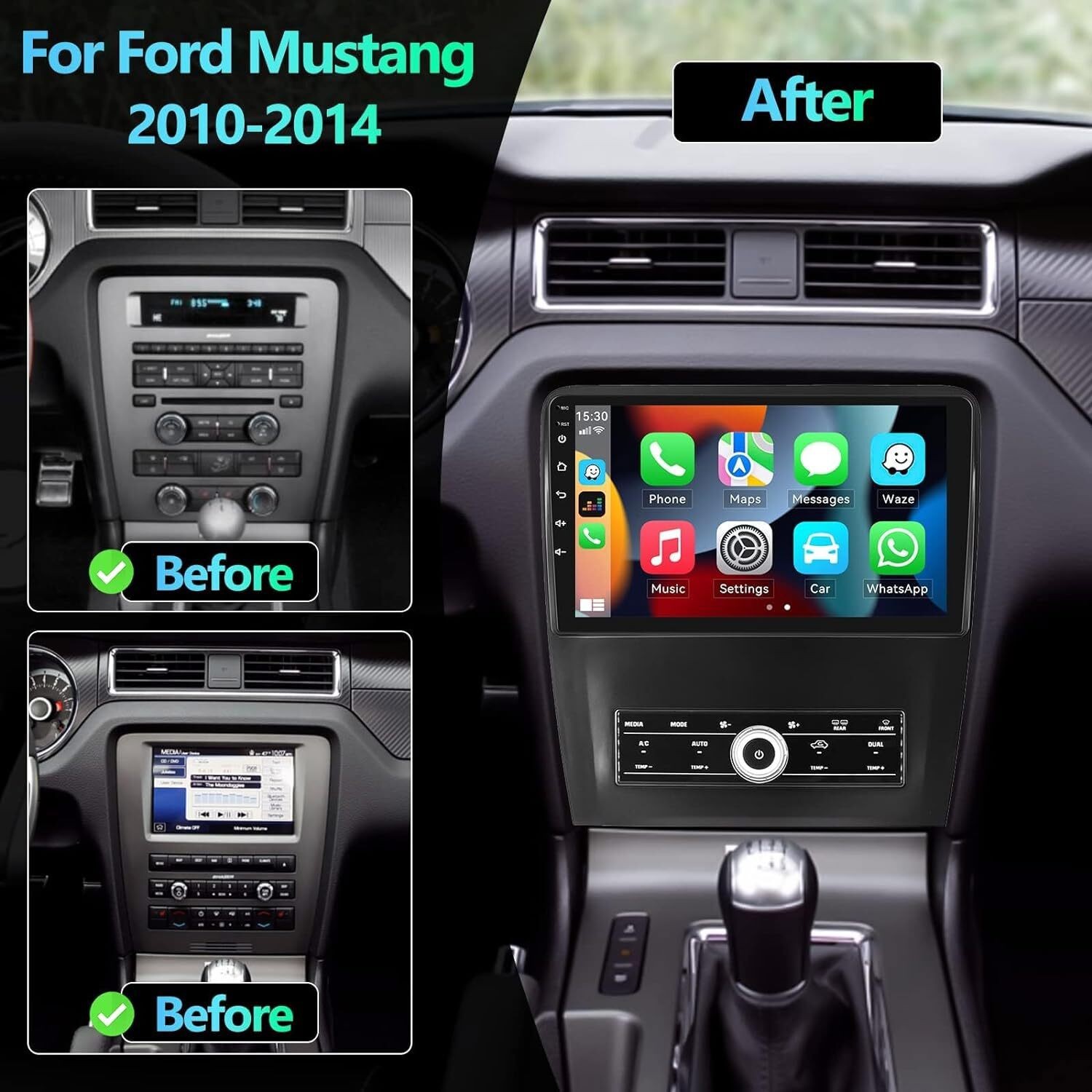 10.1″ Stereo For Ford Mustang 2010-2014 Android14 Apple Carplay Car Radio Wifi