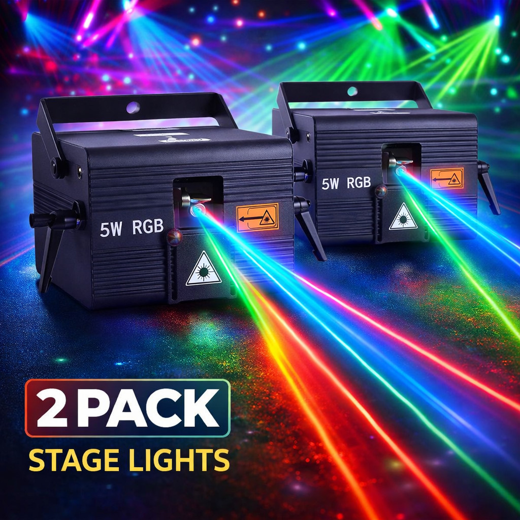 5W Stage Projector Laser Lights 2pcs iOS Android RGB Animation DMX iLDA DJ Party