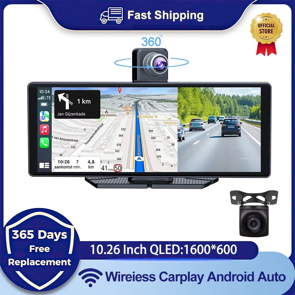 Universal 10.26″ Car Intelligent 4K 360° Rotatio Car DVR Dash Cam Wireless CarP