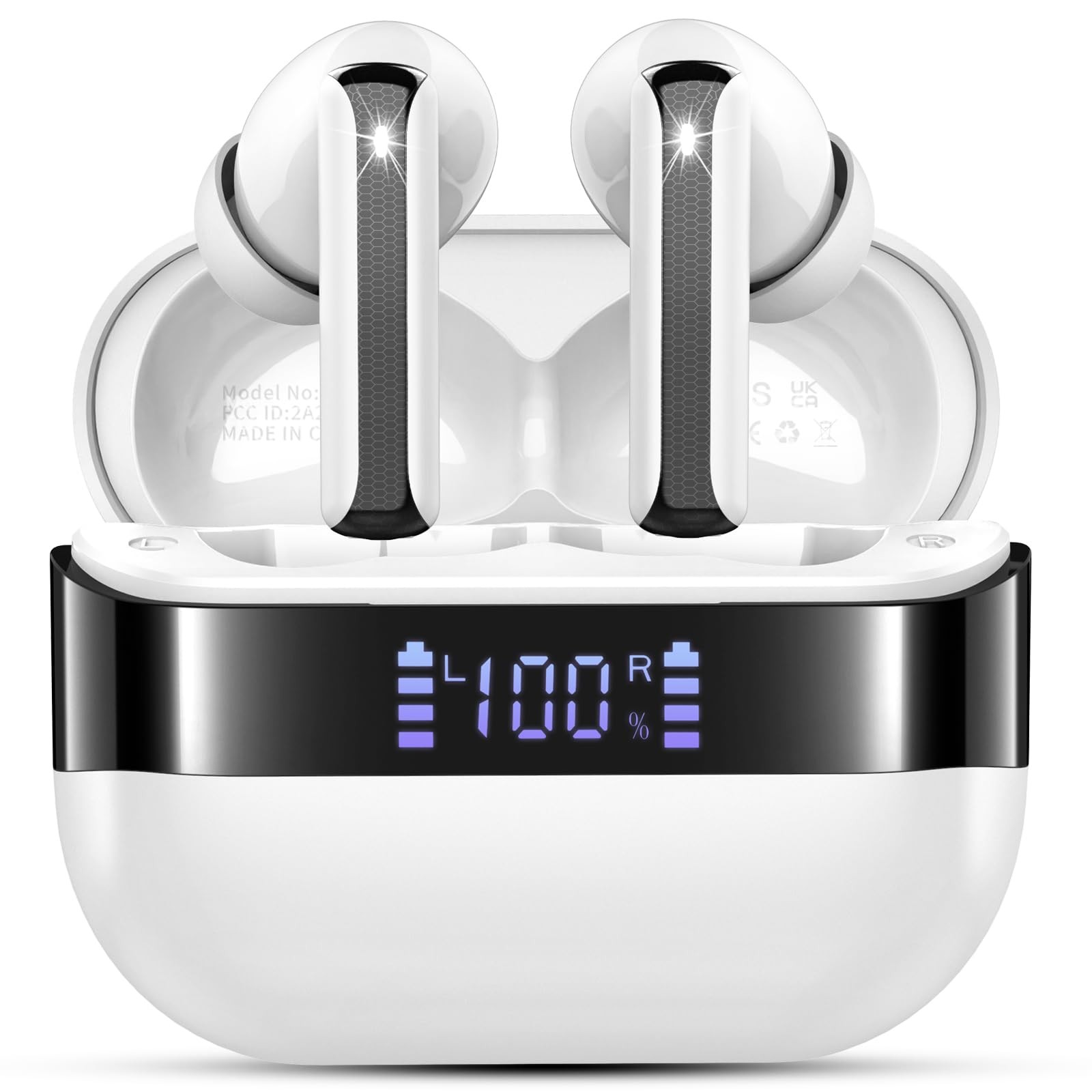 Wireless Earbuds, 2025 Bluetooth 5.4 Headphones Bass Stereo, Ear Buds White