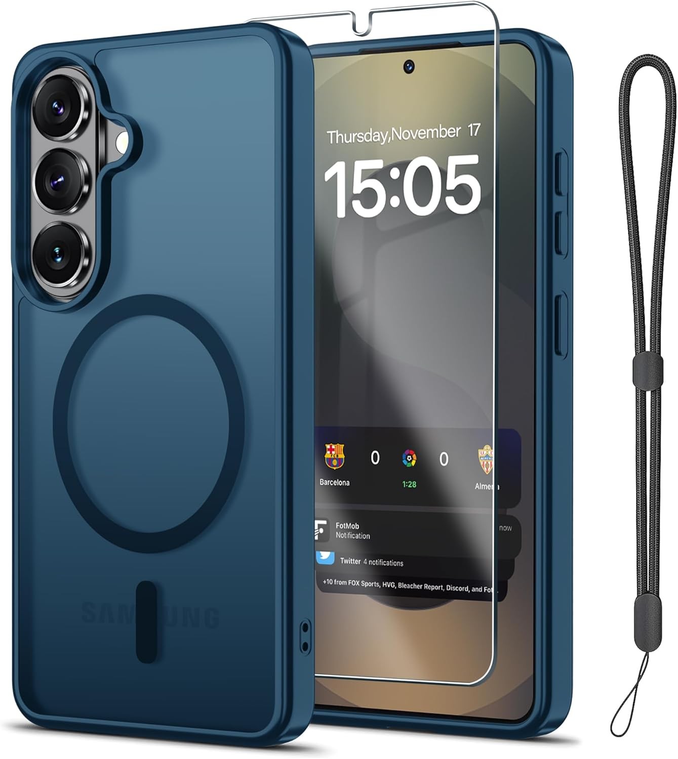 Magnetic for Samsung Galaxy S26 Case with Screen Protector + Wrist Strap, Deep B