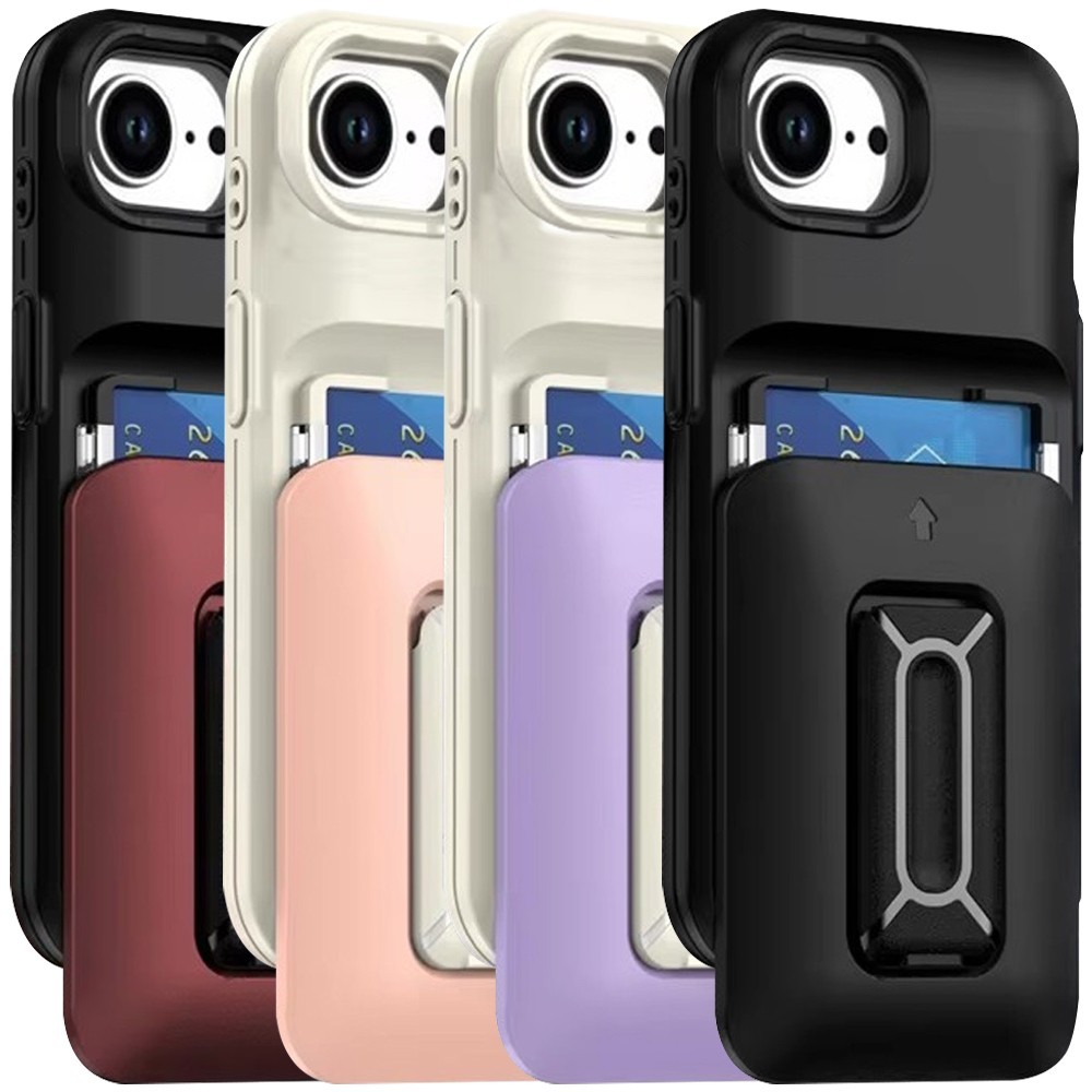 For Apple iPhone 16e/17e Phone Case with Card Slot Kickstand Wrist Strap Cover