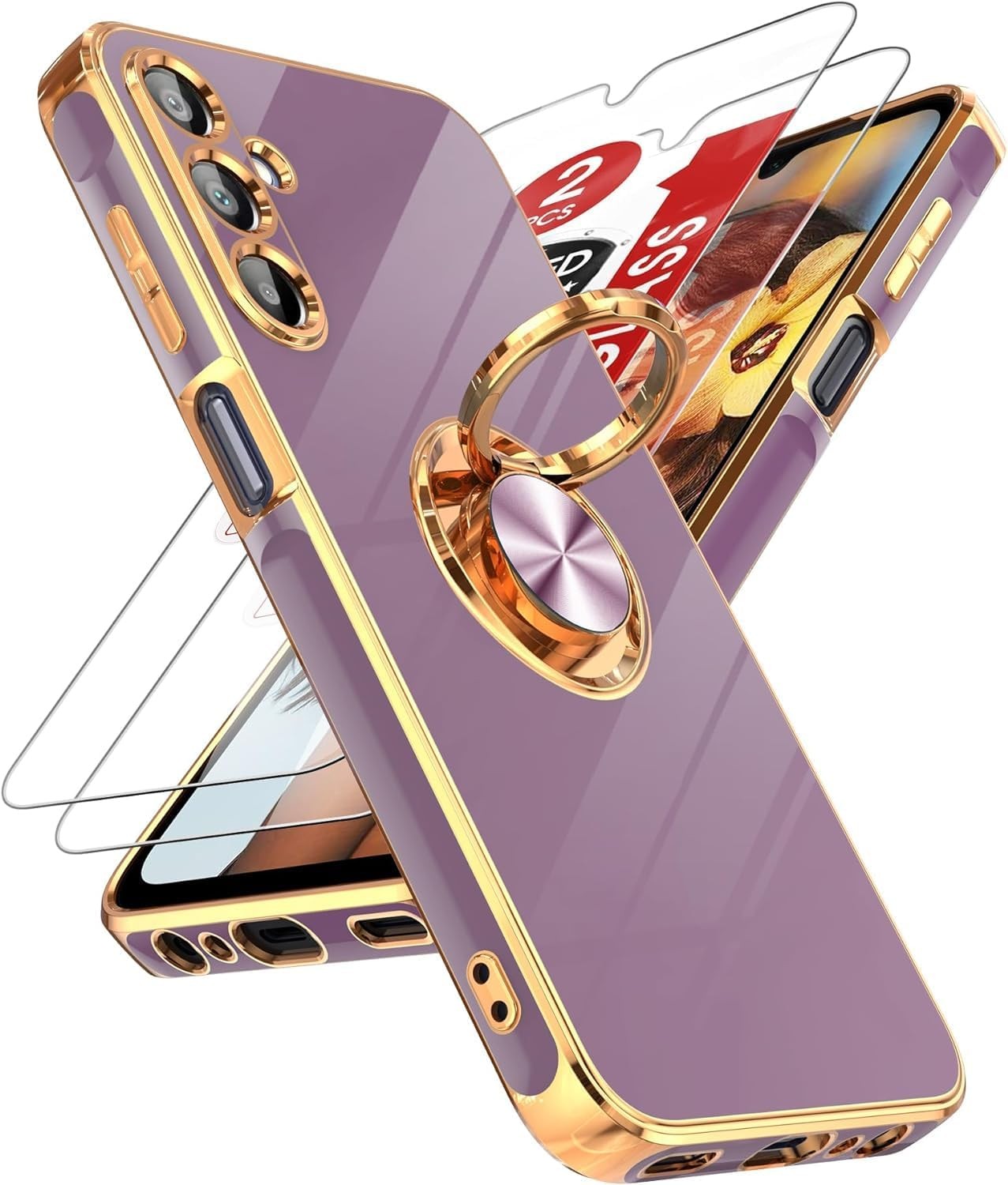 Galaxy A15-5G Phone Case with Tempered Glass Screen Protector and Ring Holder