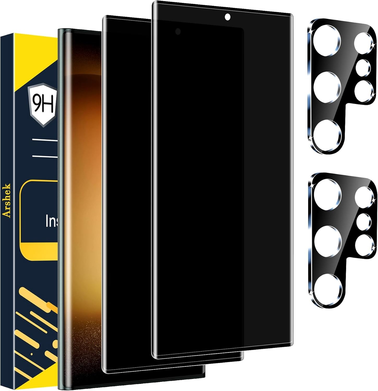 [ 2+2 Pack] Glass Screen Protector & HD Clear Anti-Spy Film for Galaxy S23 Ultra