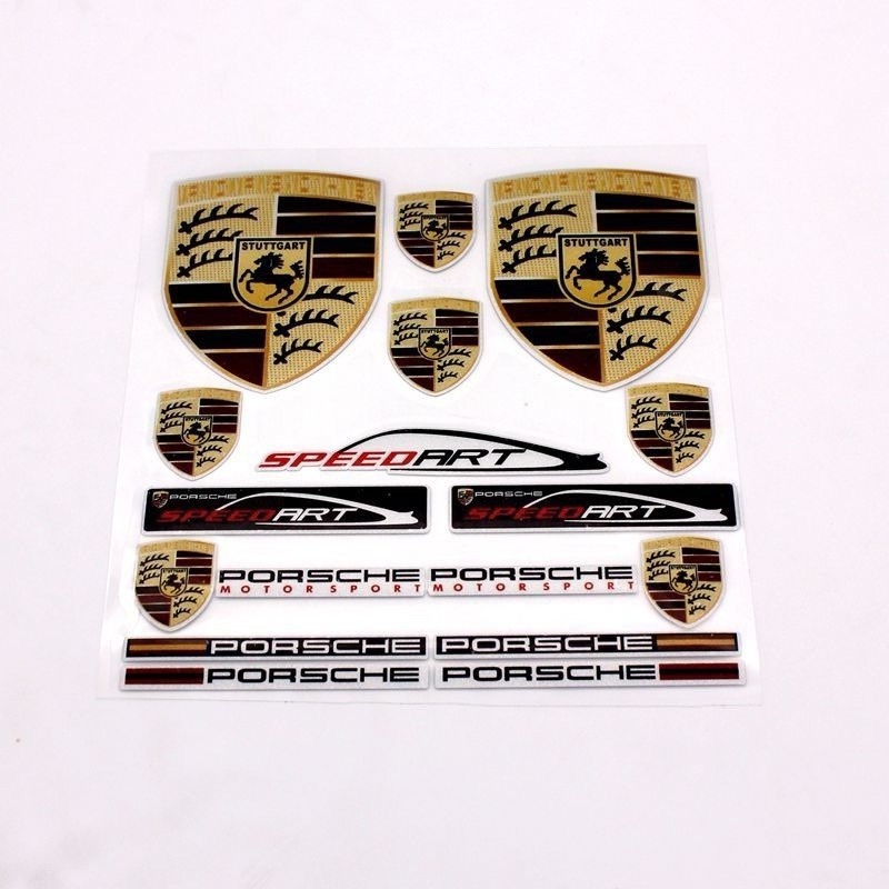 PORSCHE Logo Sticker Full Sheet Emblem Decal Luxury Sparkle Car Custom 14x18cm