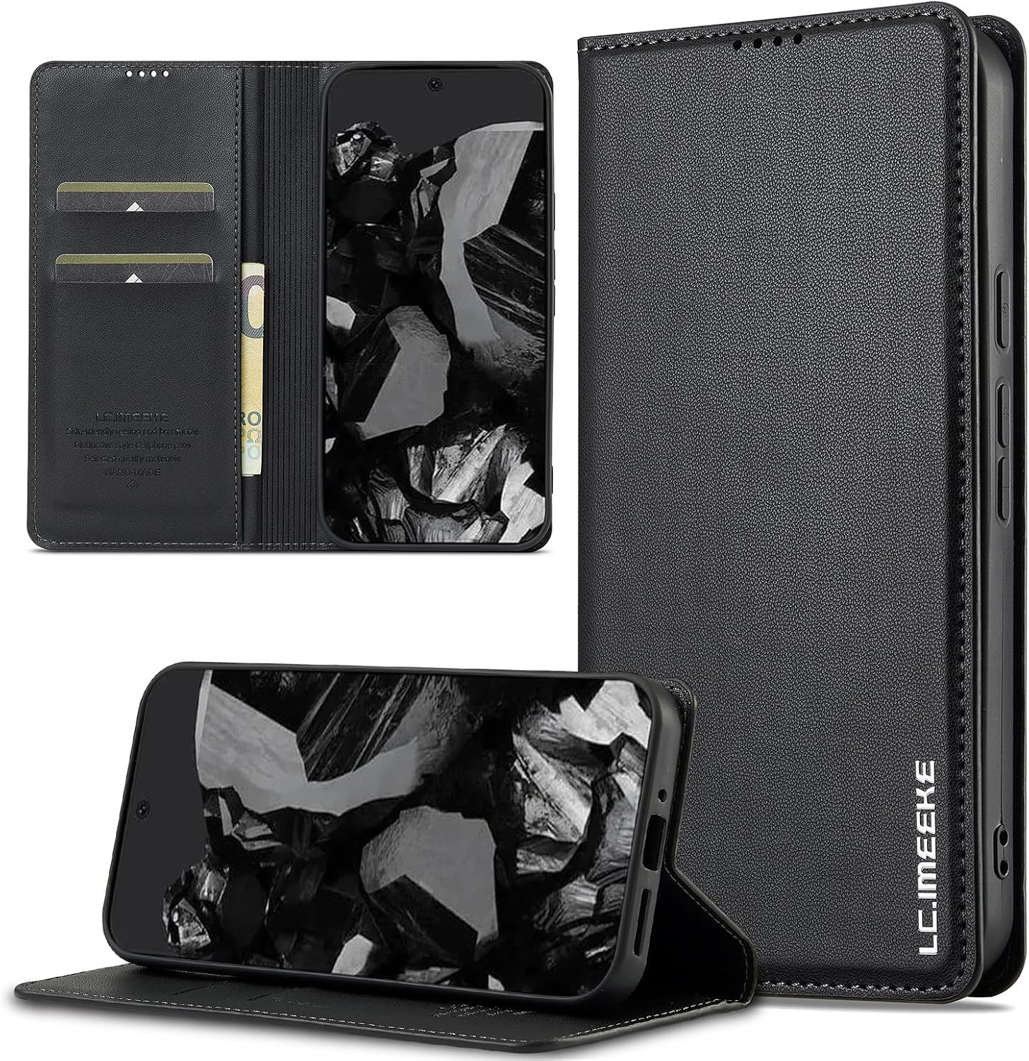HXY Leather Wallet Case for Google Pixel 10 Pro XL, Black Flip Case with Card Ho