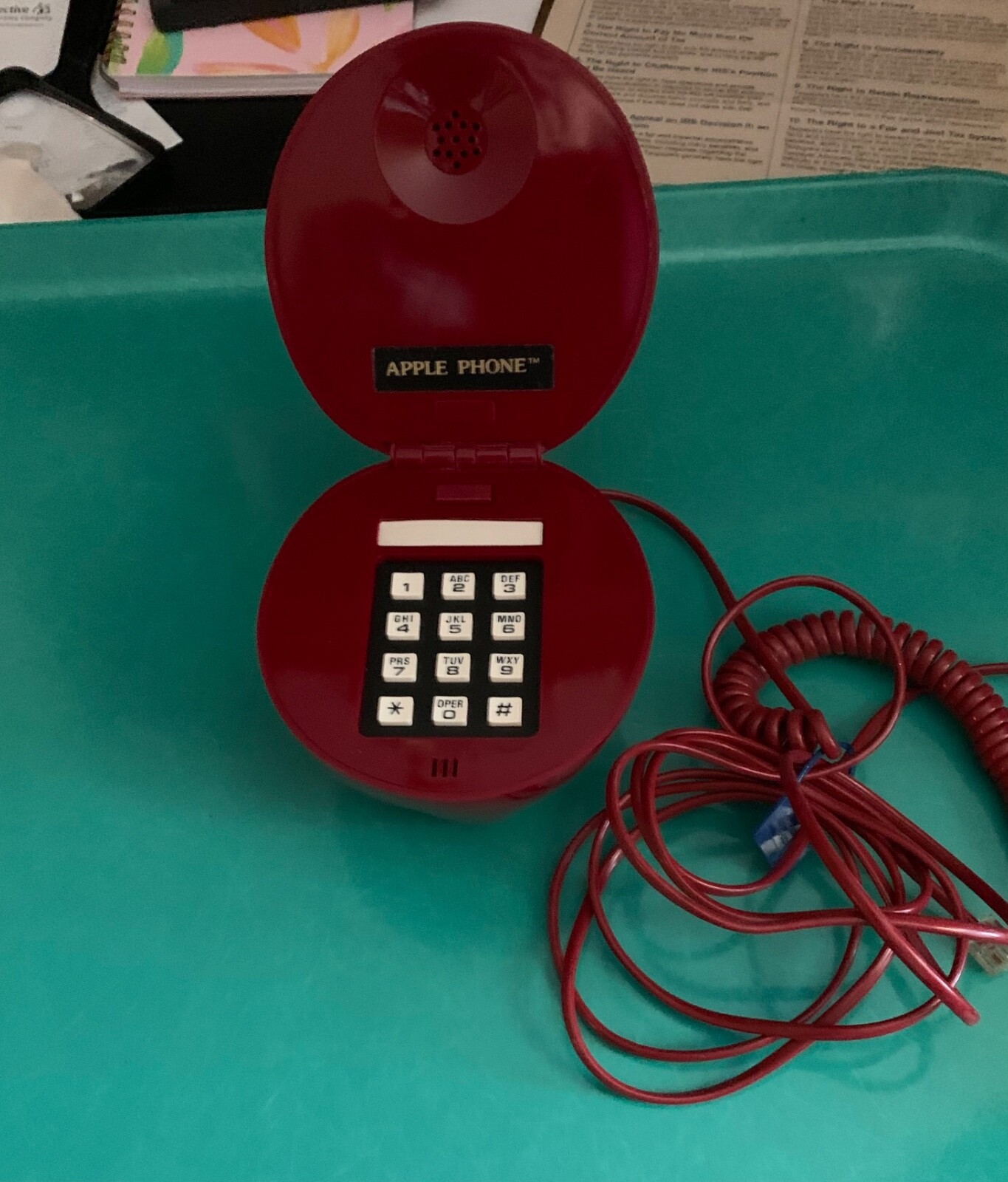 Super cool 80s  “Apple Phone”Telephone Corded Landline Free Ship No Stem