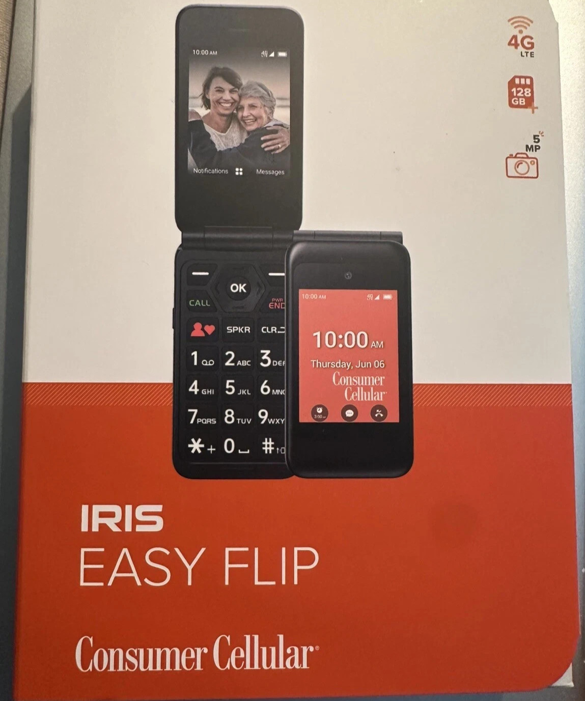Consumer Cellular IRIS Easy Flip 2.8 8GB Steel Gray Prepaid Flip Phone Brand New