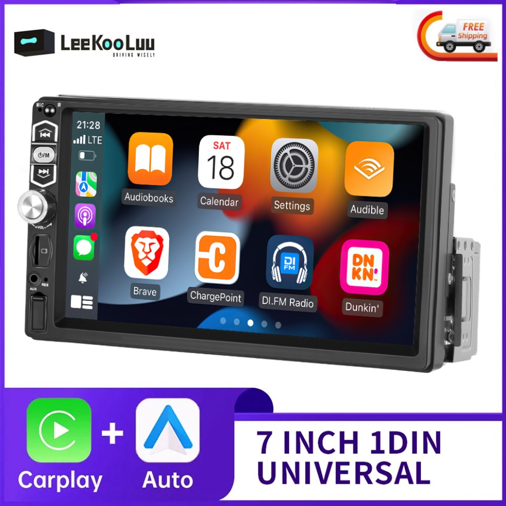 7″ Single 1 Din Touch Screen Car Stereo Radio Android Auto Apple Carplay BT FM