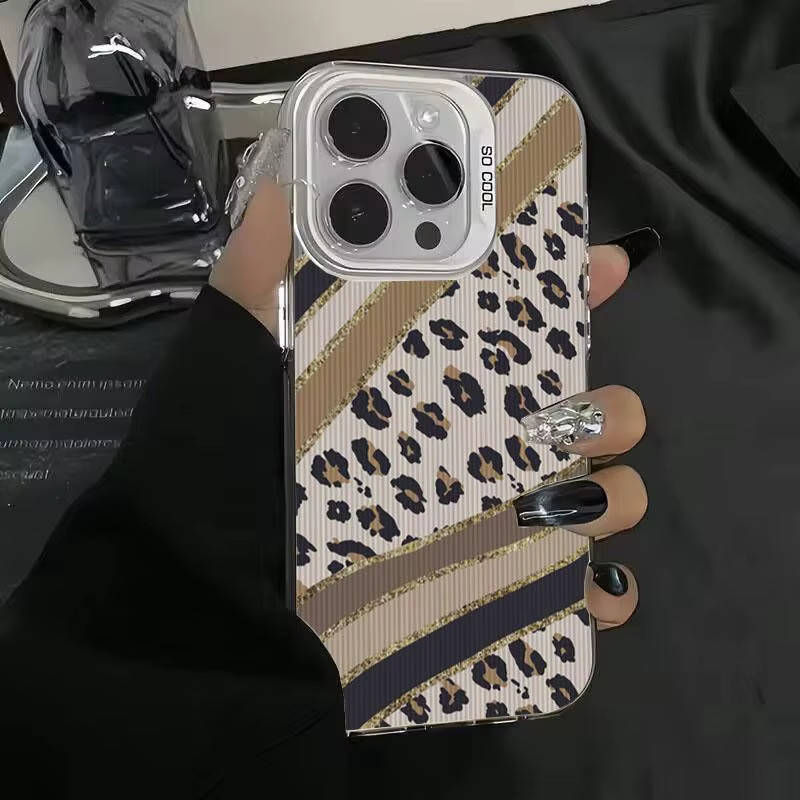 Gold Leopard Electroplate Silver IMD Phone Case Anti-Slip Hard Phone Protective