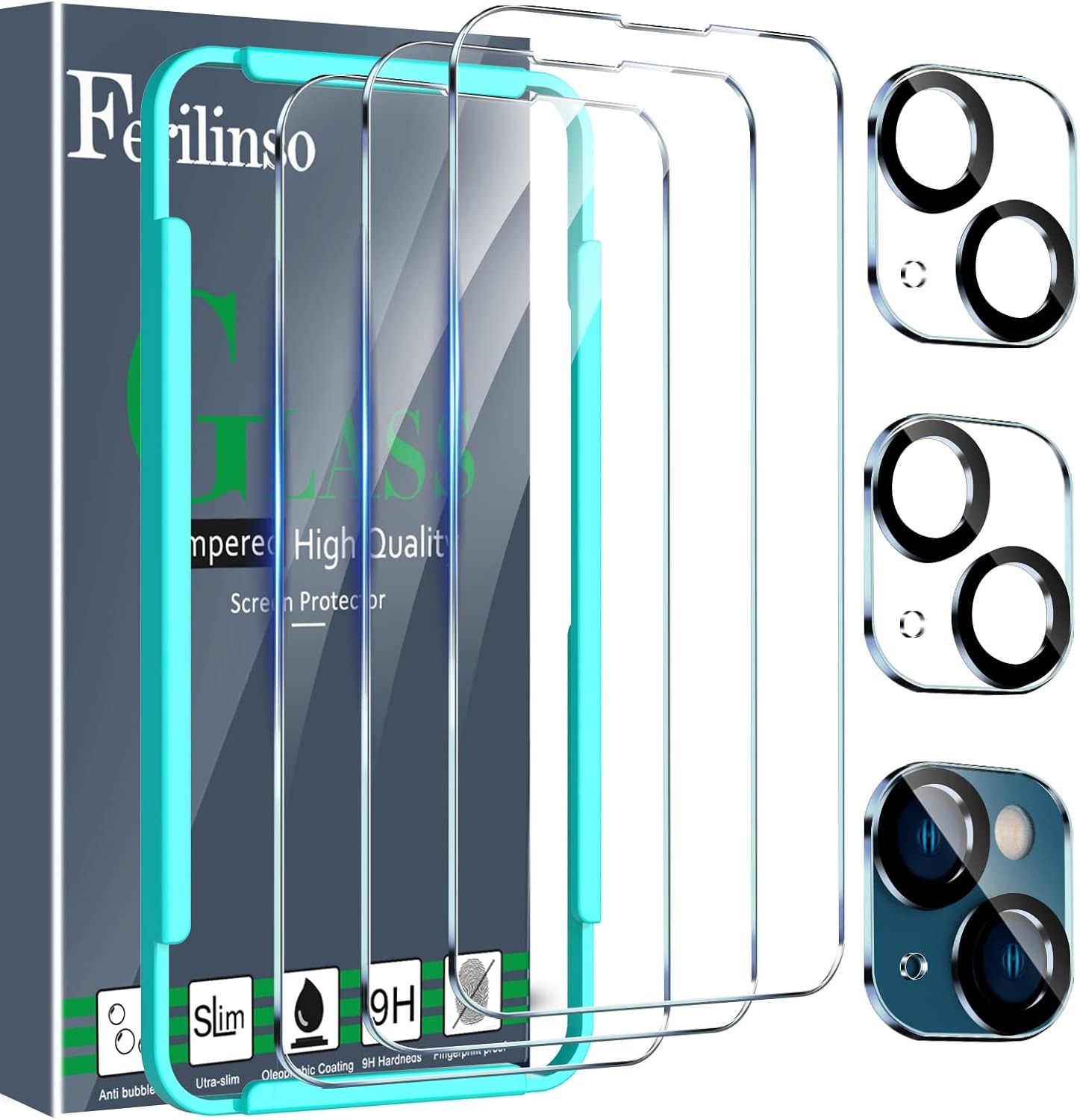 3 Pack Screen Protector for iPhone 14 / 13 with 2 Pack Camera Lens Protector