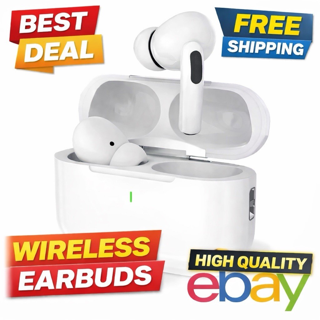 Wireless Bluetooth In-Ear Earbuds with Charging Case, Built-In Mic, White