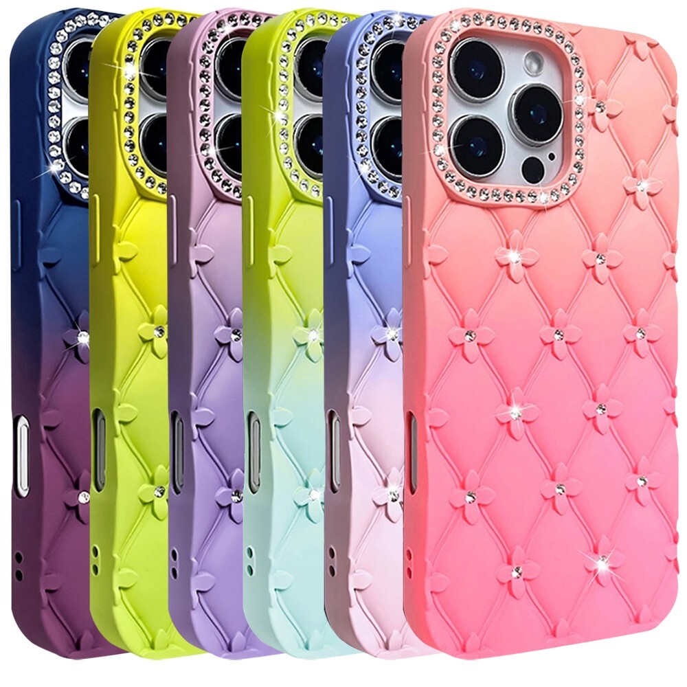 For iPhone 16 15 14 13 12 11 Pro Max Case Floral Joy Glitter Leather Feel Cover