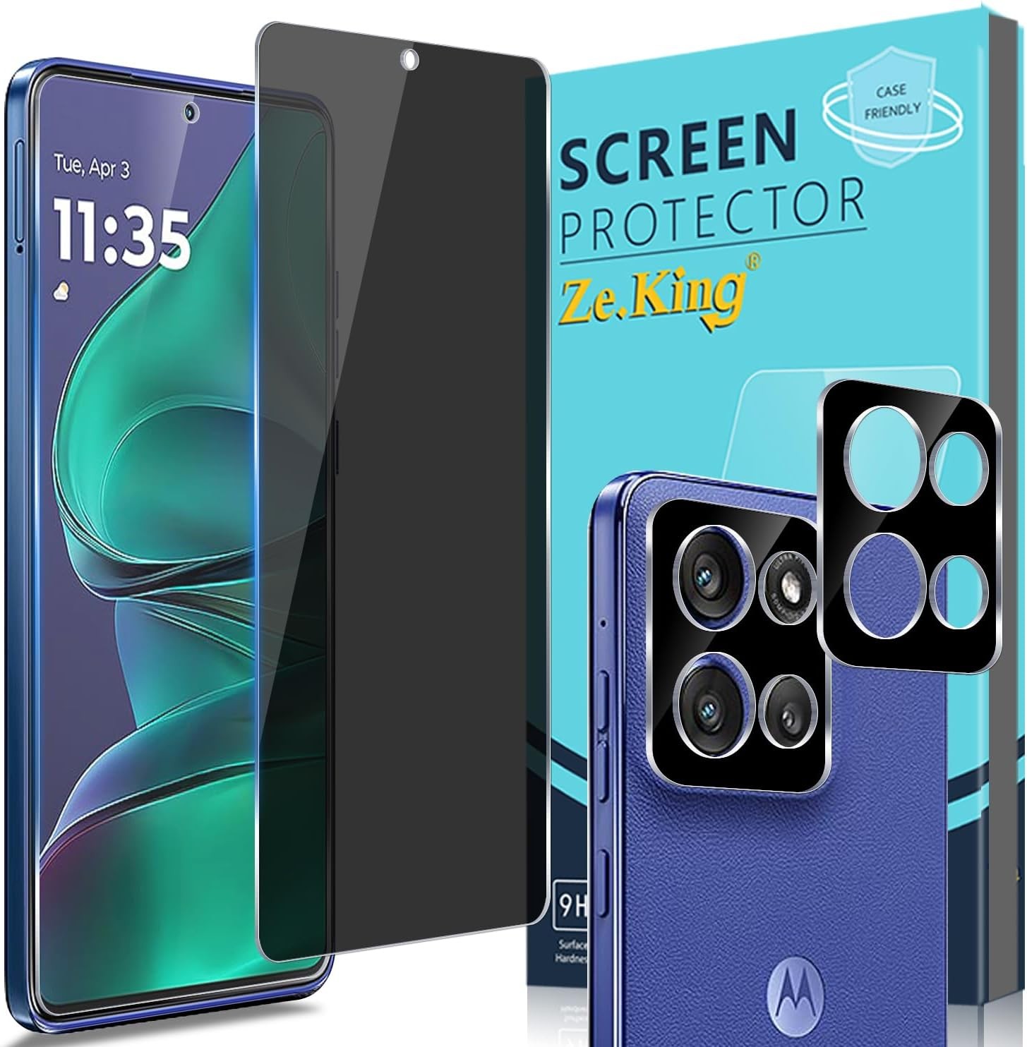 [2+2 PCS] Privacy Tempered Glass Screen Protector & Camera Lens Protector for Mo