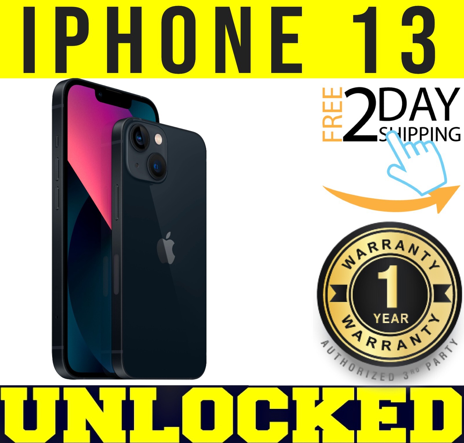 Apple iPhone 13 – 128GB (FACTORY UNLOCKED) ✅ 1 YEAR WARRANTY ✅ MIDNIGHT ❖SEALED❖