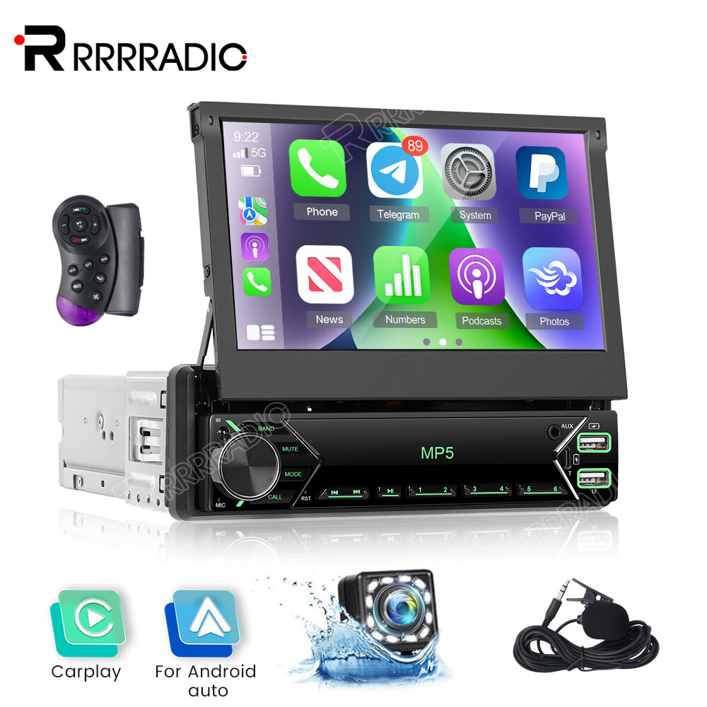 Single 1DIN 7″ Car Stereo Radio Apple Carplay Android Auto Flip Out Screen BT FM