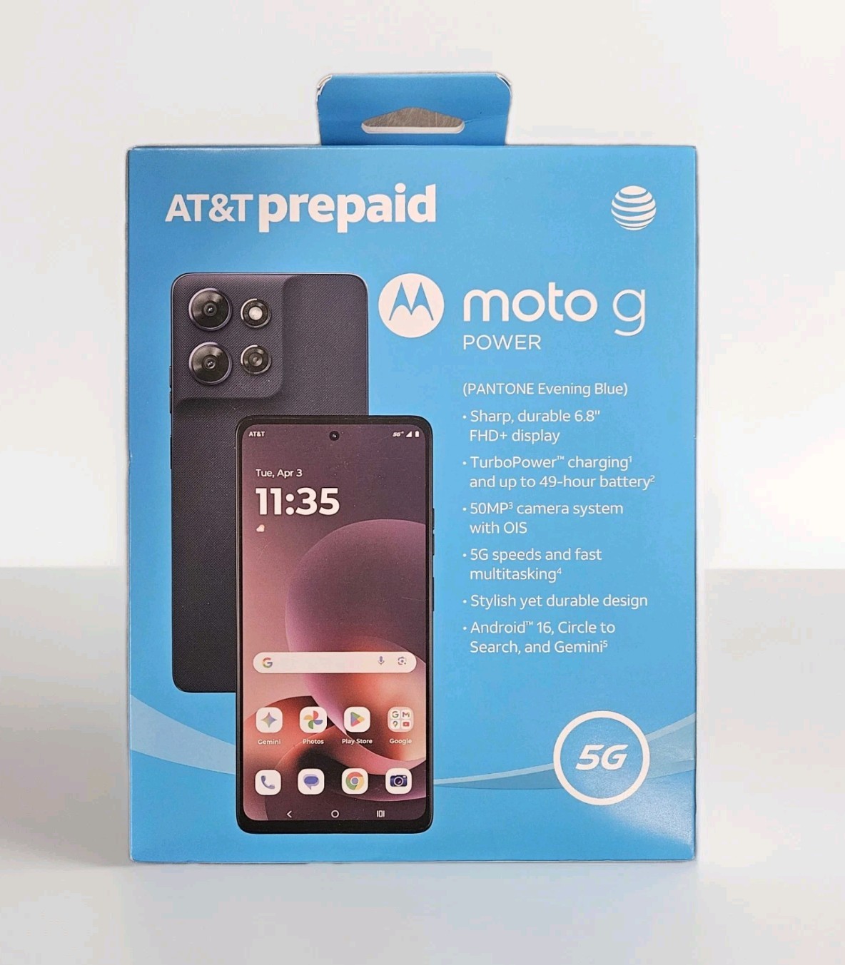 AT&T Motorola Moto G Power (2026) 128GB Evening Blue Prepaid Phone, 🔒 to AT&T🆕