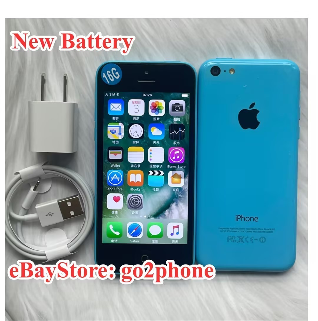 Apple iPhone 5c (Unlocked) New Battery – 8 GB / 16 GB / 32GB – Blue Charge Cord